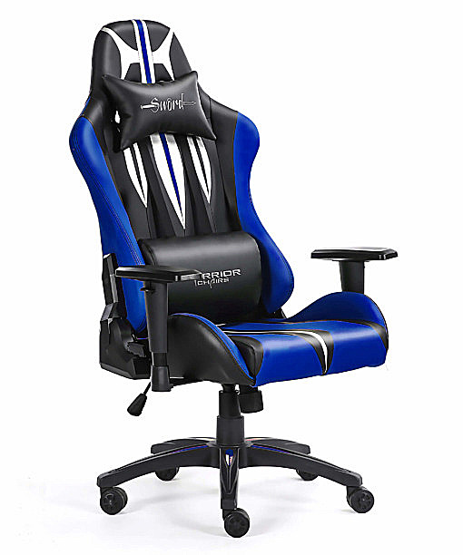 Przód i bok niebieskiego gamingowego krzesła Sword